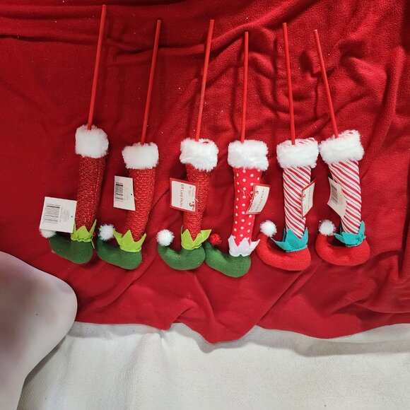 Holiday Style 6pk Assorted Elf Leg Felt Cloth and Wooden Picks for Decorating - Picture 8 of 16